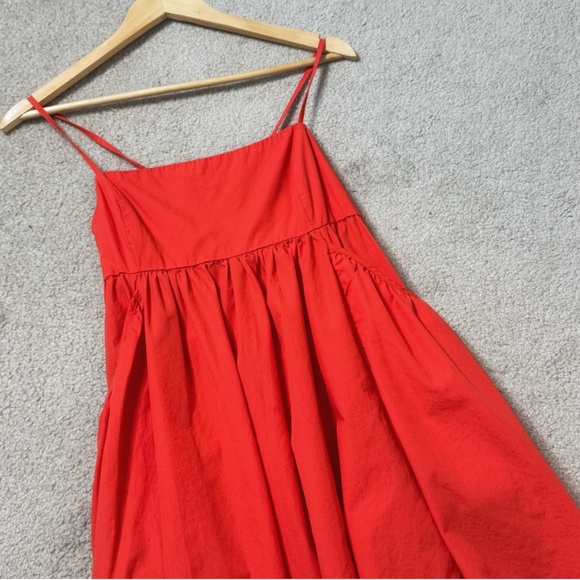 Urban Outfitters Theodora Mini Dress Poplin Cotton Orange Adjustable Tie Back - Picture 4 of 11